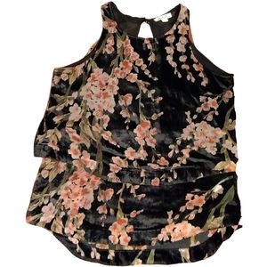 Simply Noelle Velvet Floral Tank Top, Size S/M (8-10), Black, Pink and Green